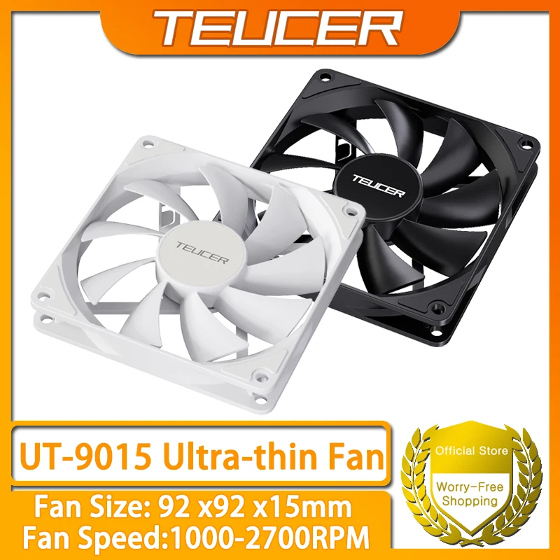 TEUCER UT-9015 12V PWM 4Pin Hydraulic Bearing Thin PC Fan 1200-3000RPM for CPU Cooling, Ultra-Thin Design