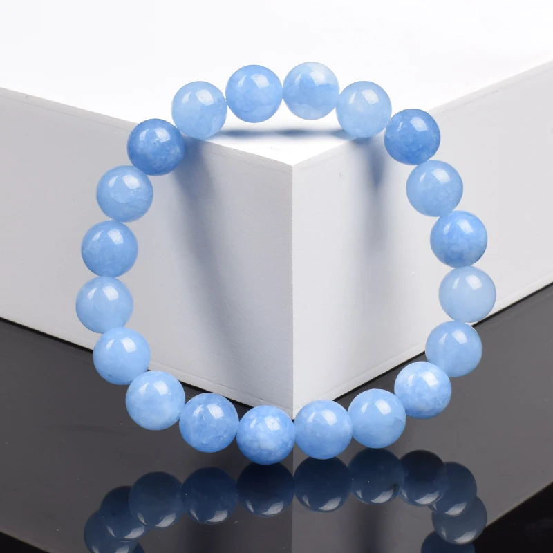 Natural Aquamarins Quartzs Beads Bracelet Women Men 6mm 8mm Sky Blue Stone Round Bead Bracelet Elastic Rope Energy Jewelry Gift