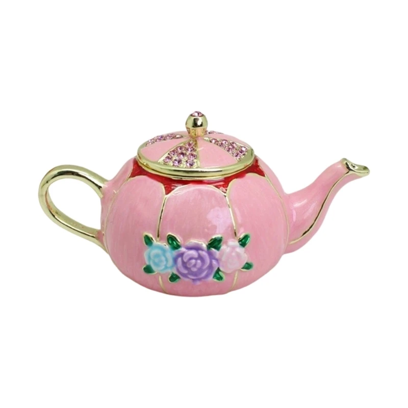  Elegant Enamel Teapot Jewelry Box Trinket Holder For Home Decoration Unique Gift