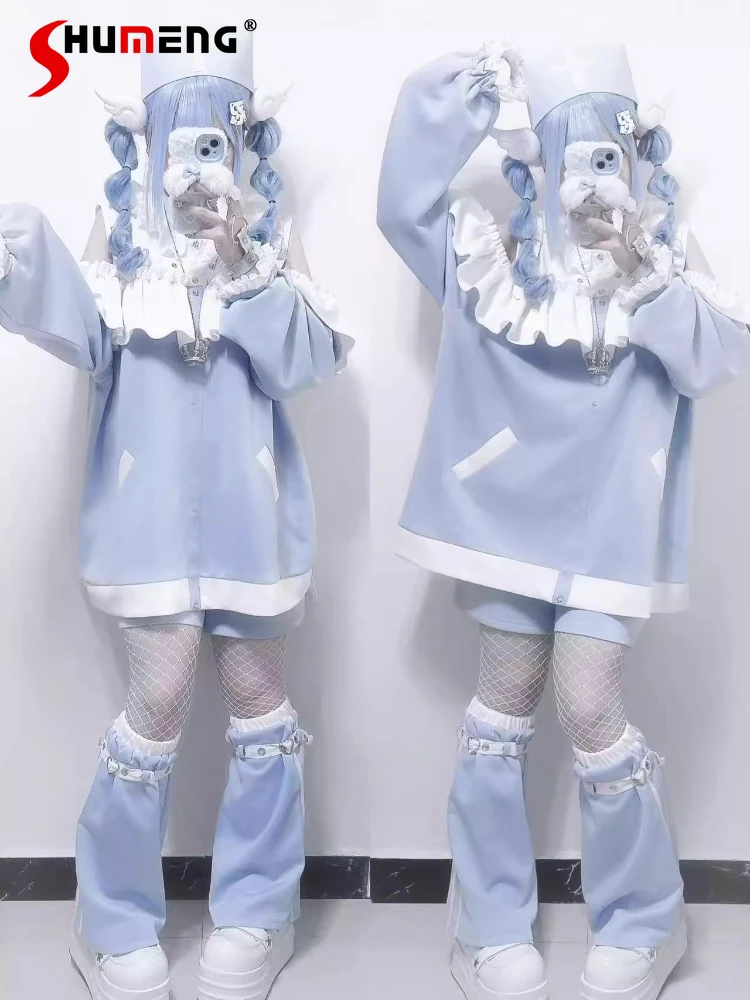 Original Mass-produced Loose Sweet Jacket Japanese Subculture Water Color Long-sleeved Top Shorts Leg Cover Set Autumn Hoodies