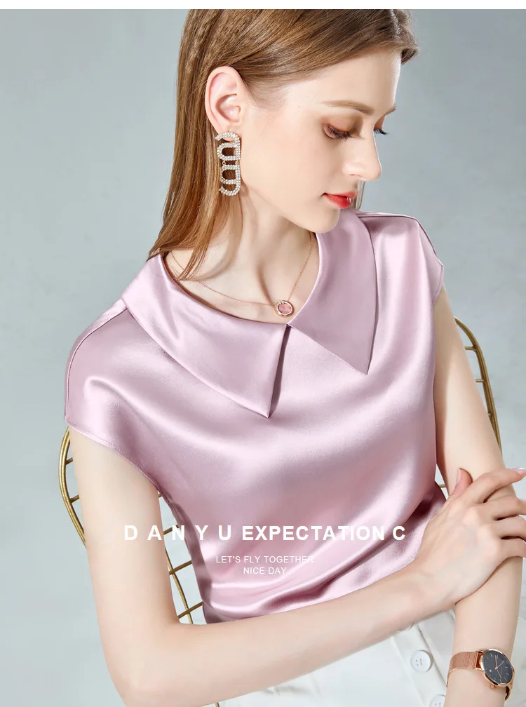 Camisas De Mujer Elegant Ice Silk Shirt Plus Size Artificial Silk Tops Acetate Satin Blouse Doll Collar White Girlish Blouse