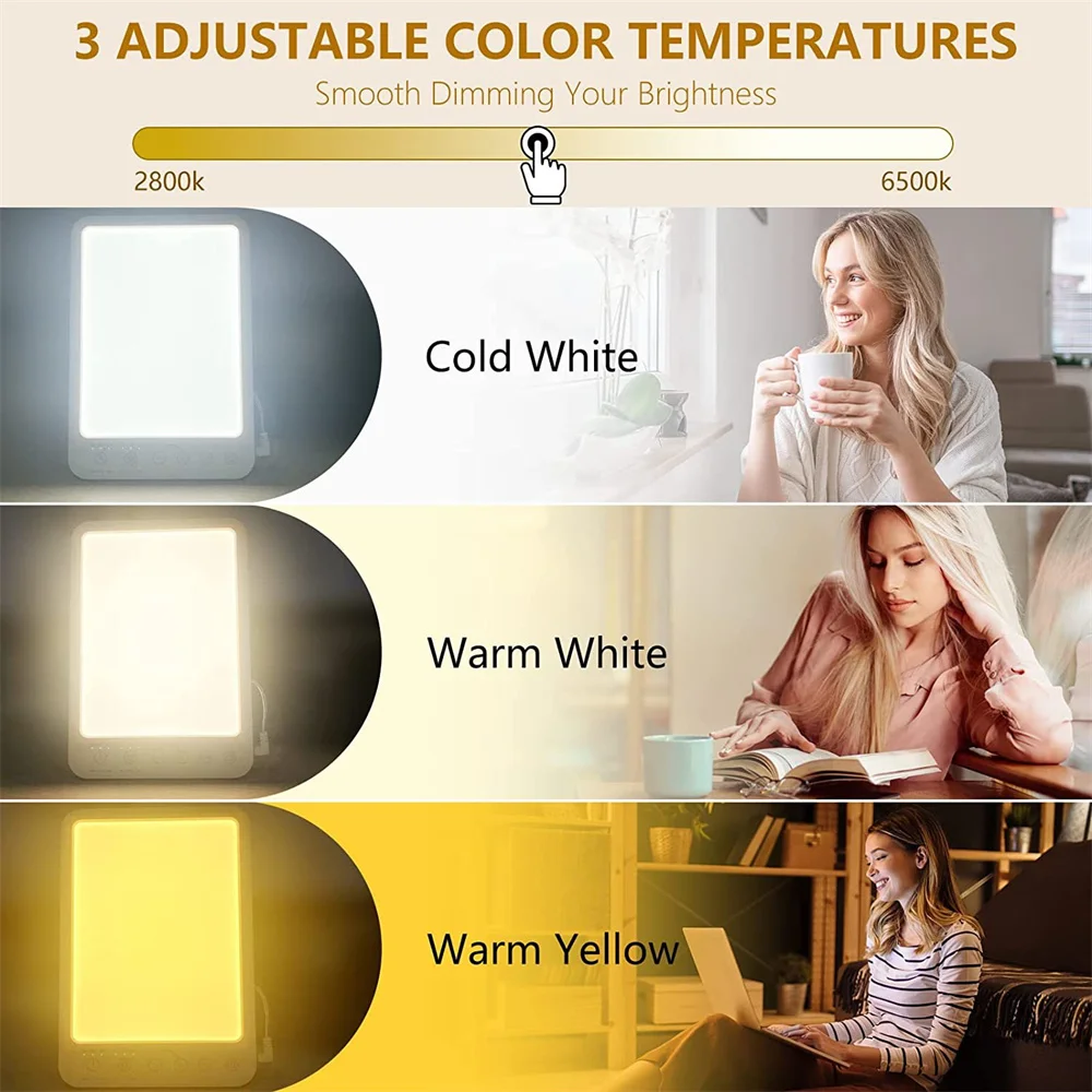 12W Light Therapy Lamp 3 Color Temperature Adjustable Brightness and Timer/Memory Function Home/Office Use EU/US/UK/AU Plug