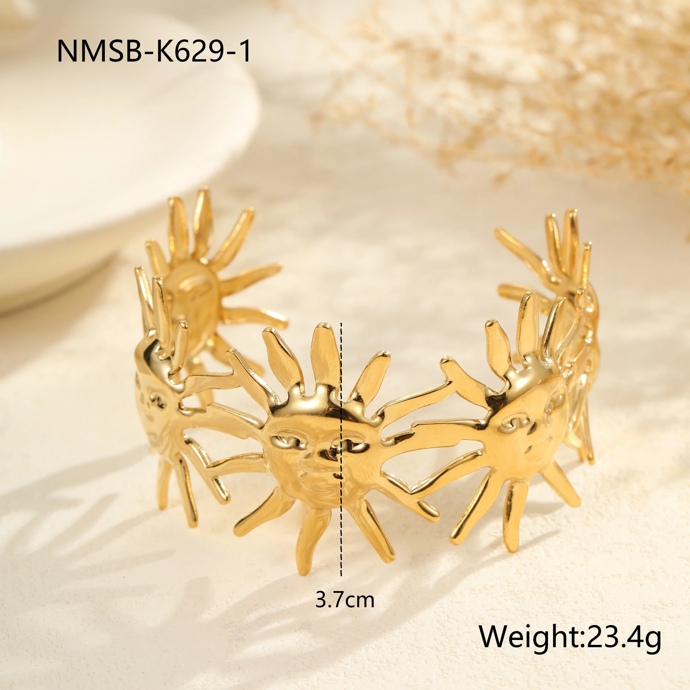 NIMAI Ocean Jewelry Design Freedom Sun Flower الفولاذ المقاوم للصدأ الذهب والفضة مقاوم للماء الإسورة الكفة سوار لقضاء عطلة #5