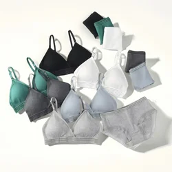 Women Soft Bra Panties Set Low Waist Briefs Wire Free Bra Push Up Bralette Female Underwear Sexy Lingerie Brassiere Set
