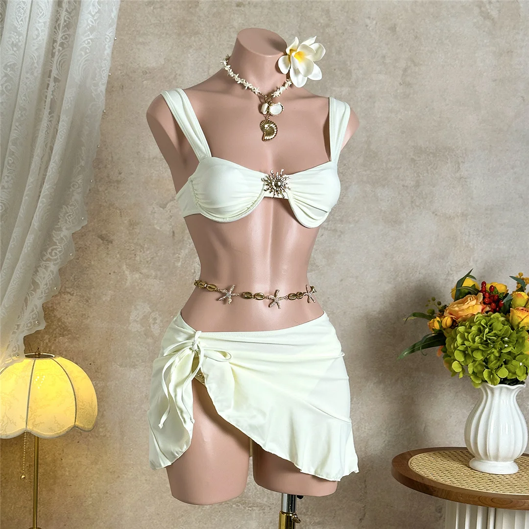 3-teiliges Set mit Rüschenrock, Bügel-Bikini, Damen-Badeanzug, Damen-Bademode, dreiteiliges Bikini-Set, Badebekleidung, Badeanzug, Schwimmbekleidung V7683H – Detail 24