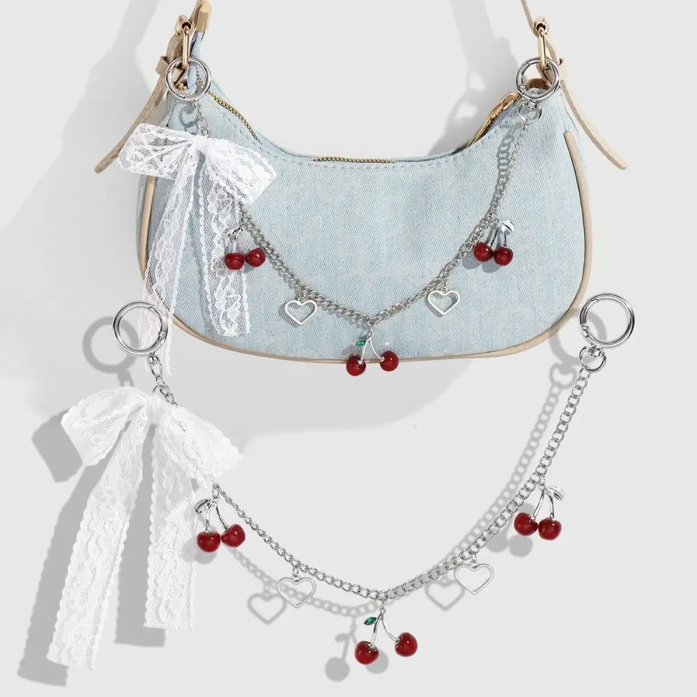 

Fashion lace bow Bag Charms Alloy DIY Bag Chain Replacement cherry Extension Chain Pendant Decoration