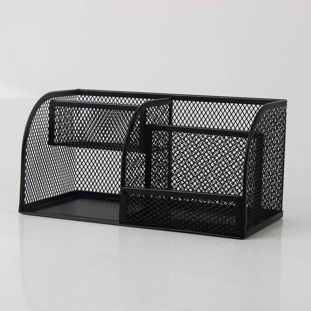 

Stylish Black Desk Organizer Heavy-Duty Iron Construction Multi- Table Storage for Stationery and Accessories