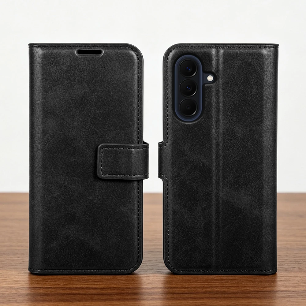 Premium Calf Leather Flip Case For Samsung Galaxy A57 A37 A27 A17 A26 A36 A55 A35 A16 M36 A07 S25 FE S26 Plus Phone Case Cover