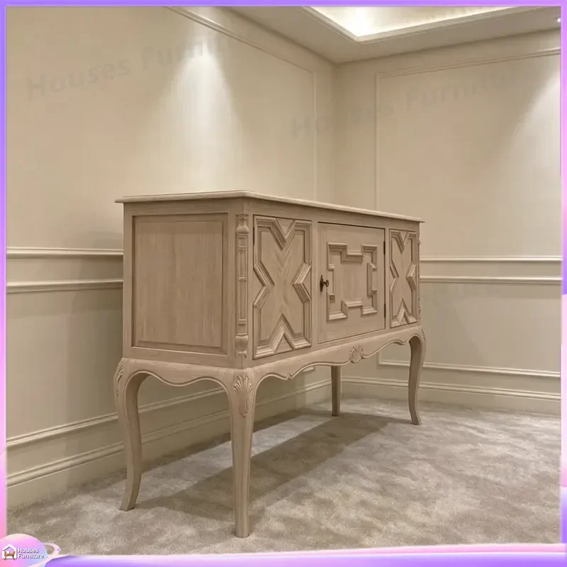 American Country French Retro Solid Wood Shoe Cabinet Living Room Storage Organizer Entryway Bench Locker Furniture Home view 6