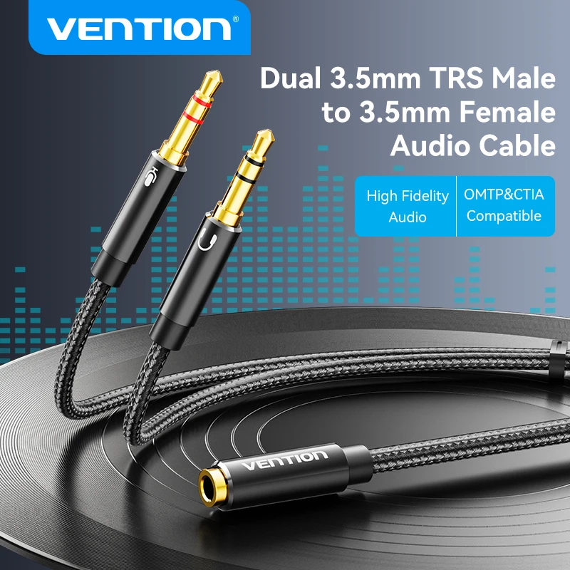 Vention Y Splitter Audio Splitter Headphone Adapter 3.5mm AUX Cable for Computer 1 Female to 2 Male Mic Headset to PC Adapter