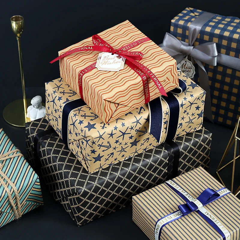 6 Pcs Simple Geometry Style Wrapping Paper Sheets Roll Packaging for Wedding Kids Holiday Gift Wrap Craft Paper Decor Gifts