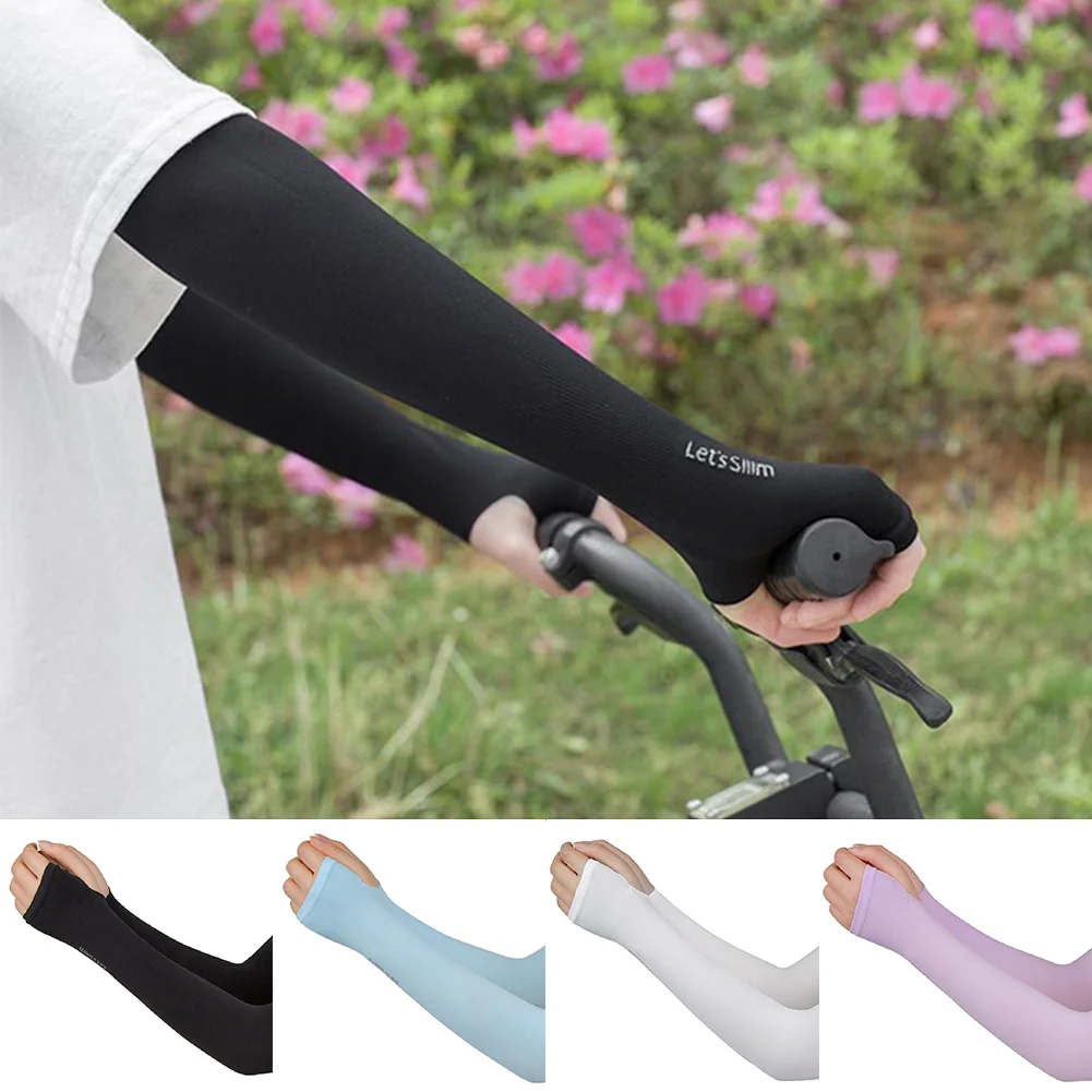 1Pair Summer Sunscreen Sleeves Ice-Silk Men Women Arm-Protection UV Protection Gloves Arm-Sleeves Quick-Dry 4Color ﻿outdoor Part