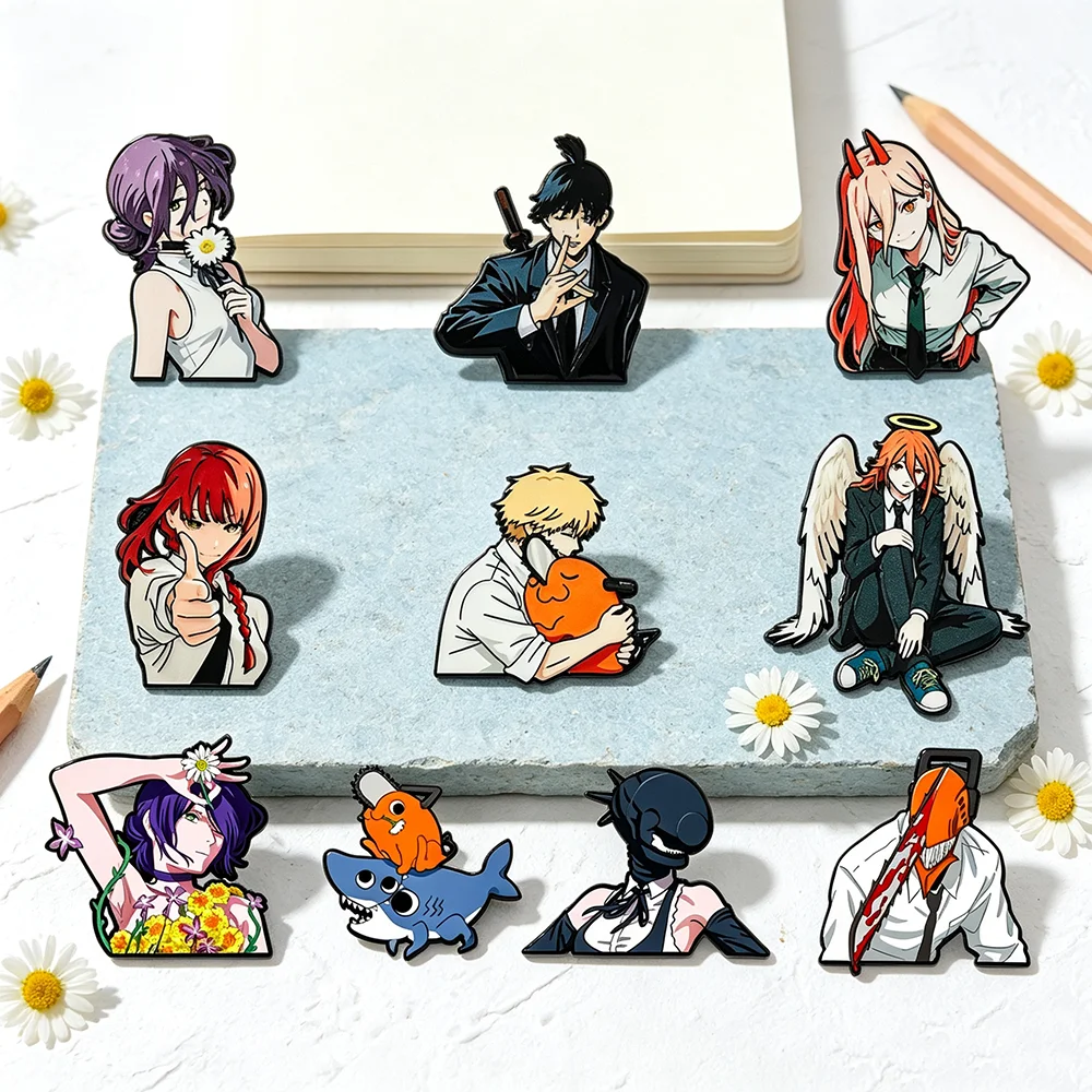 4/6/10pcs Anime Character Metal Brooches, Denji Makima Power Reze Cartoon Lapel Badges for Backpack Jacket Hat Collectible Gift