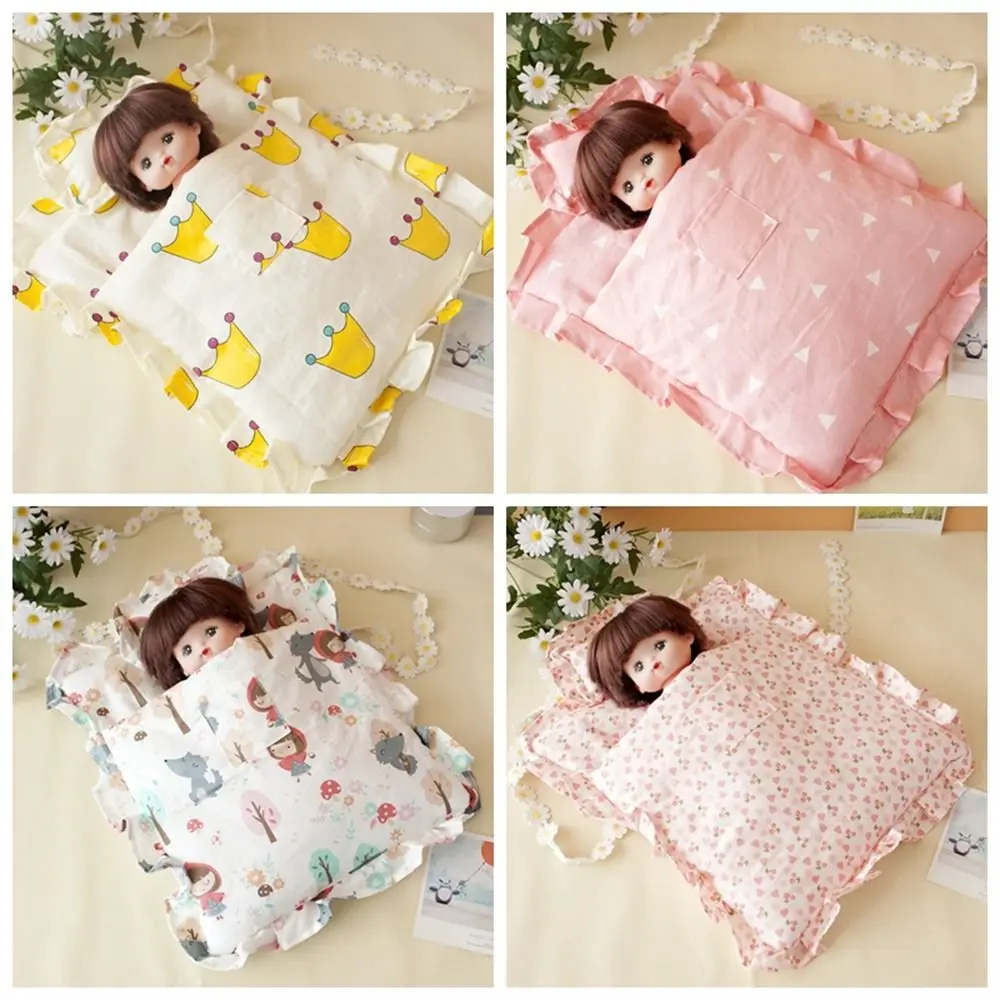 

With Pillow Doll Sleeping Bag Doll Clothes Bedroom Miniature Bed Sheet Cloth Pretend Play Doll Bedding Four Piece