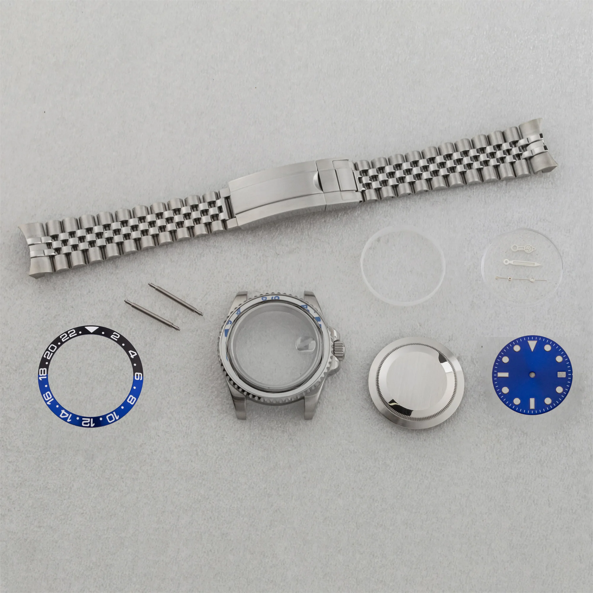 40mm NH35 Gehäuse Silber Uhrengehäuse Zifferblatt Zeiger 10ATM wasserdichtes Saphirglas für SUB GMT Fit NH35 NH36 mechanische Bewegungsteile