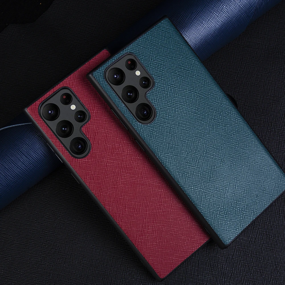 Hand Made Genuine Leather Cases For Samsung Galaxy S23 S23Plus S23 Ultra 5G Luxury Cowhide Cover Shockproof Protect Camera Lens