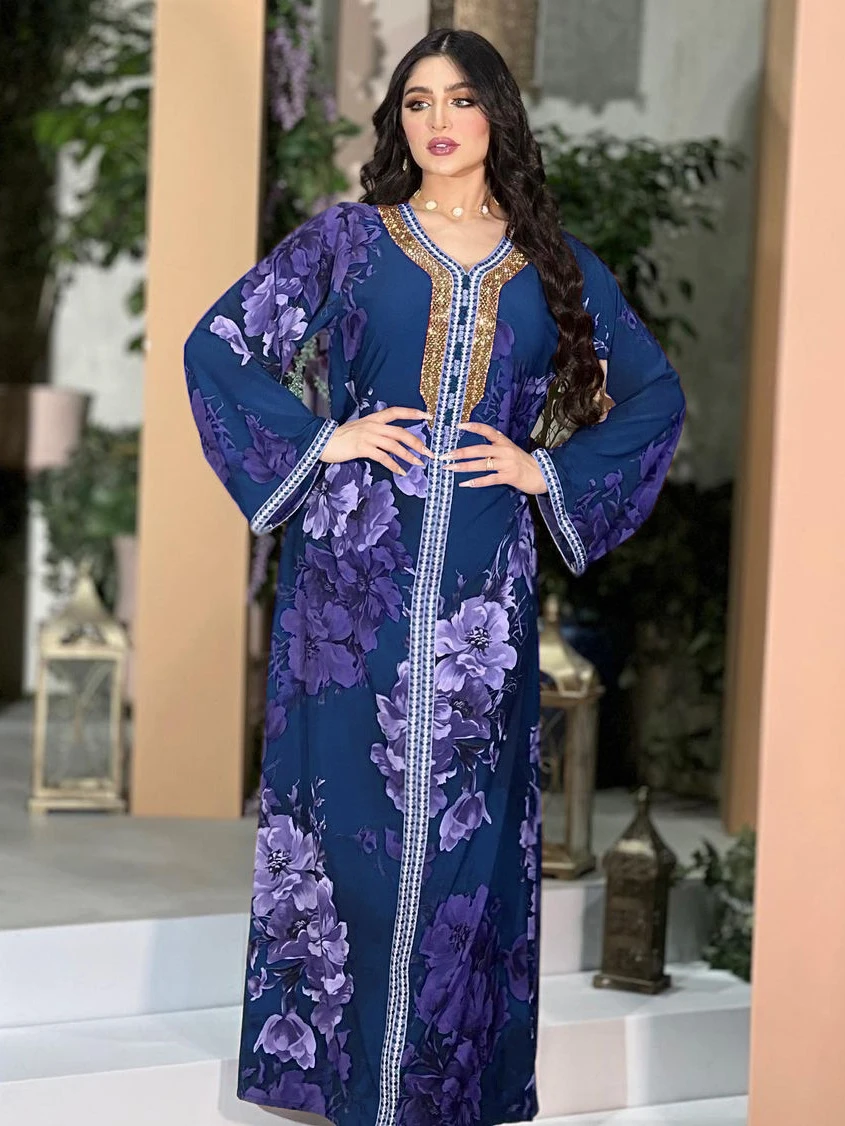 Arab Morocco Muslim Dress Abayas Women Ramadan Print Abaya Dubai Turkey Islam Kaftan Robe Longue Musulmane Vestidos Largos 2022