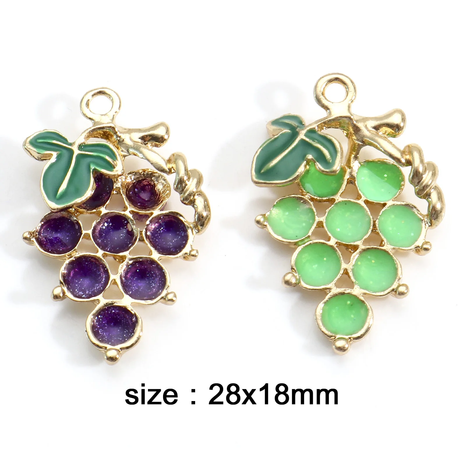 5 Piece Green Purple Grape Charms Gold Color Fruit Enamel Pendants For Diy Jewelry Making Necklace Bracelet Findings 28x18mm