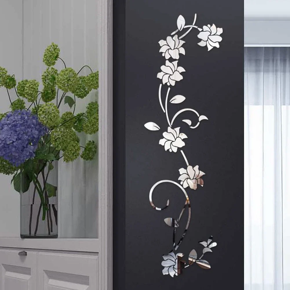 1 Set Wall Sticker 3d Acrylic Flower Vine Wall Sticker Mirror Wall Sticker For Wall Door Living Room Bedroom Decal DIY Decor