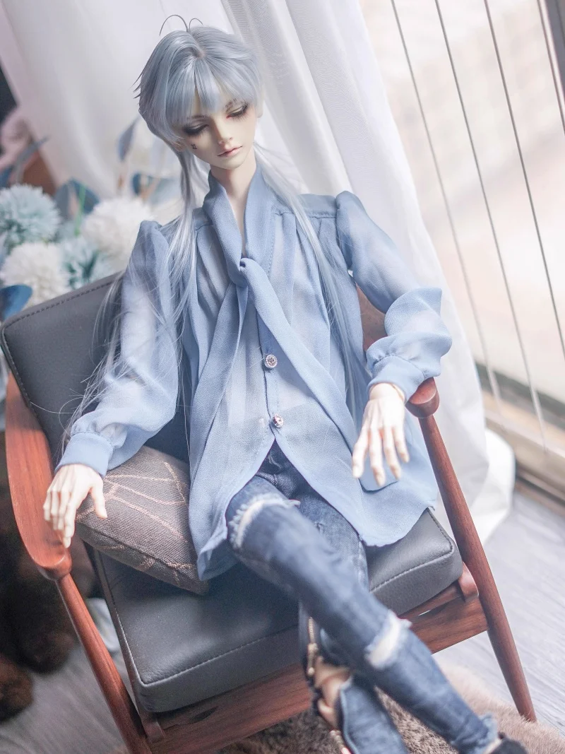 bjd Doll clothes fit on 1/4 Uncle UD75 size Chiffon streamer Shirt V-neck See-through lace-up Top Doll accessories