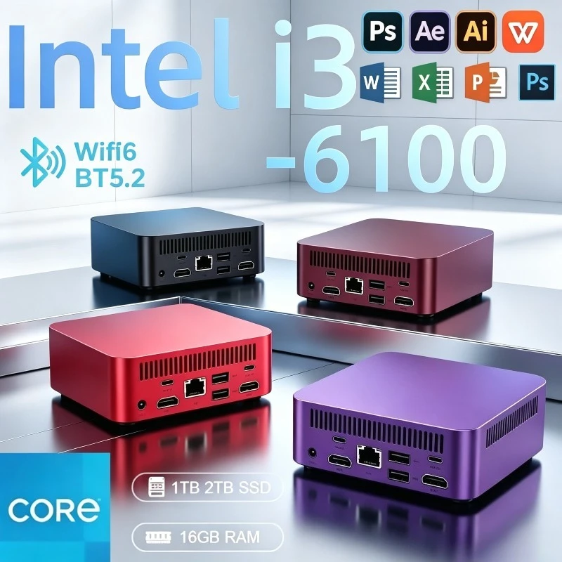 2026 New High Performance Slim Core i3 6100 PC MINI 16GB RAM 1TB 2TB SSD WIFI 6 BT5.2 4K HD Mini Gaming Office Study Pc