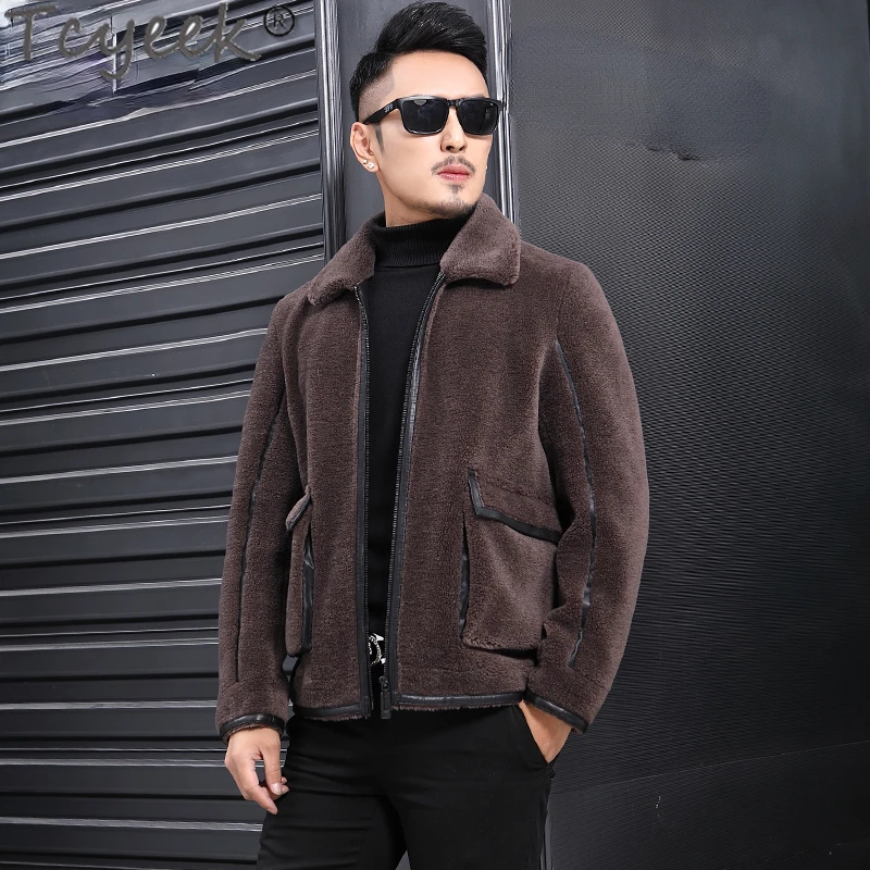 

Tcyeek 2023 Men's Sheep Shearing Coat Winter Short Wool Jacket Men Clothing Fashion White Fur Coat Slim Chaquetas Hombre Tide