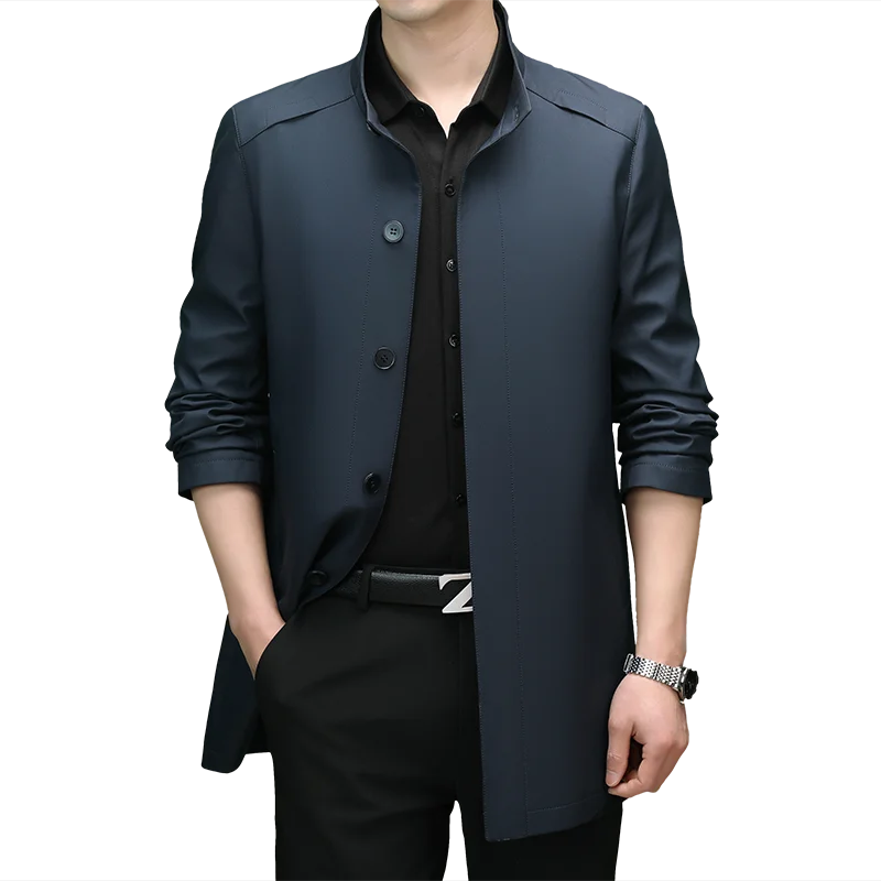 2024 autumn men\'s pu leather trench coat fashion casual jacket fashion windbreaker spring man\'s waterproof jacket Mens Clothing