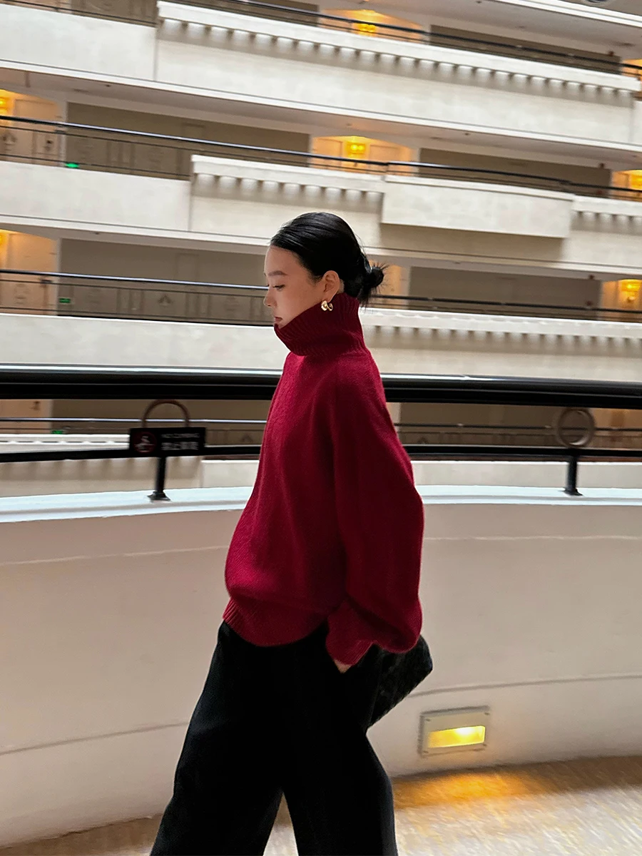 

Классический кашемировый свитер с высоким воротником, свободного кроя, толстый, для осени и зимы, пуловер.