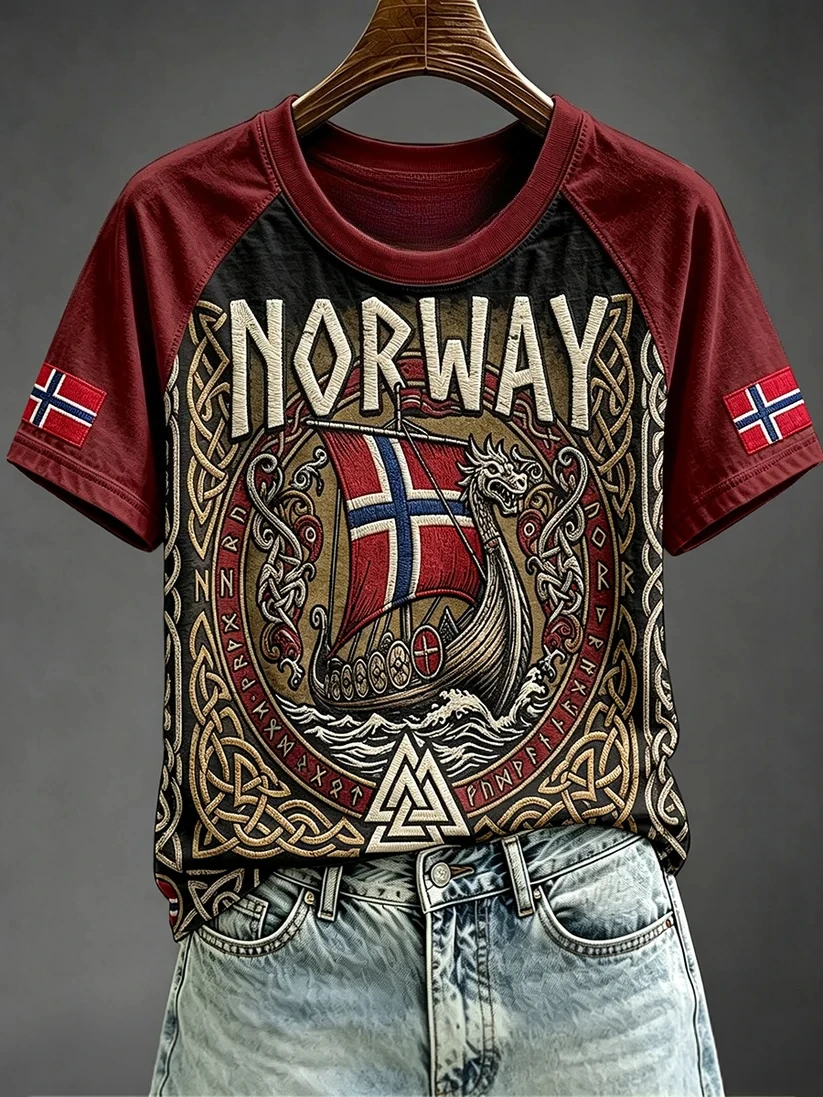 2027 Summer Best-selling Danish Men's Retro Viking Style 3D Printedout Sports Breathable Quick-Dry T-Shirt Family Style Top