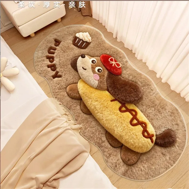 VIKAMA Dachshund Hot Dog Plush Rug, Soft Flannel Bedside Floor Mat, Anti Slip Non Fatigue Doormat, Cozy Home Decor