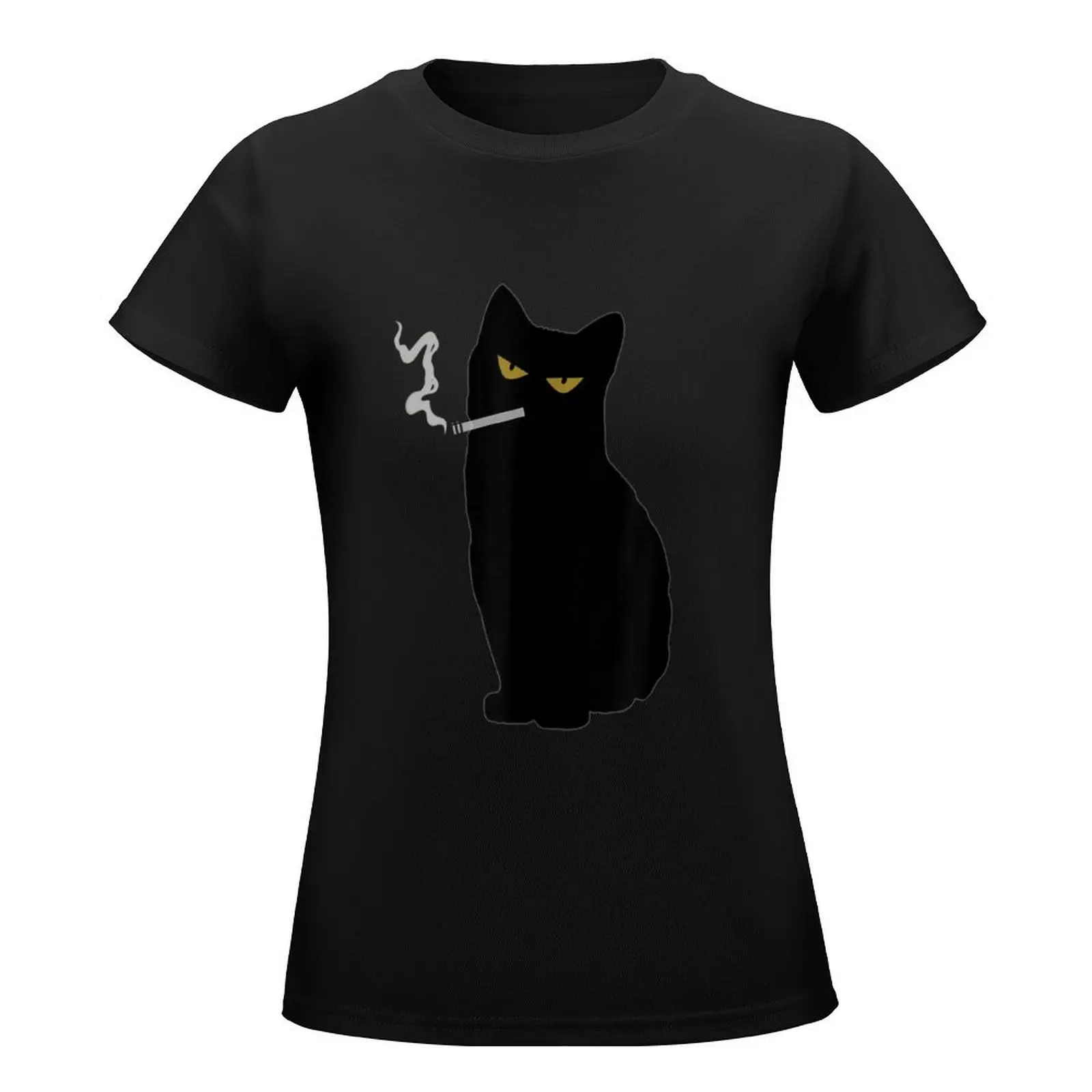 Smoking Black Cute Cat T-Shirt plus size tops hippie clothes Female clothing workout shirts for Women loose fit