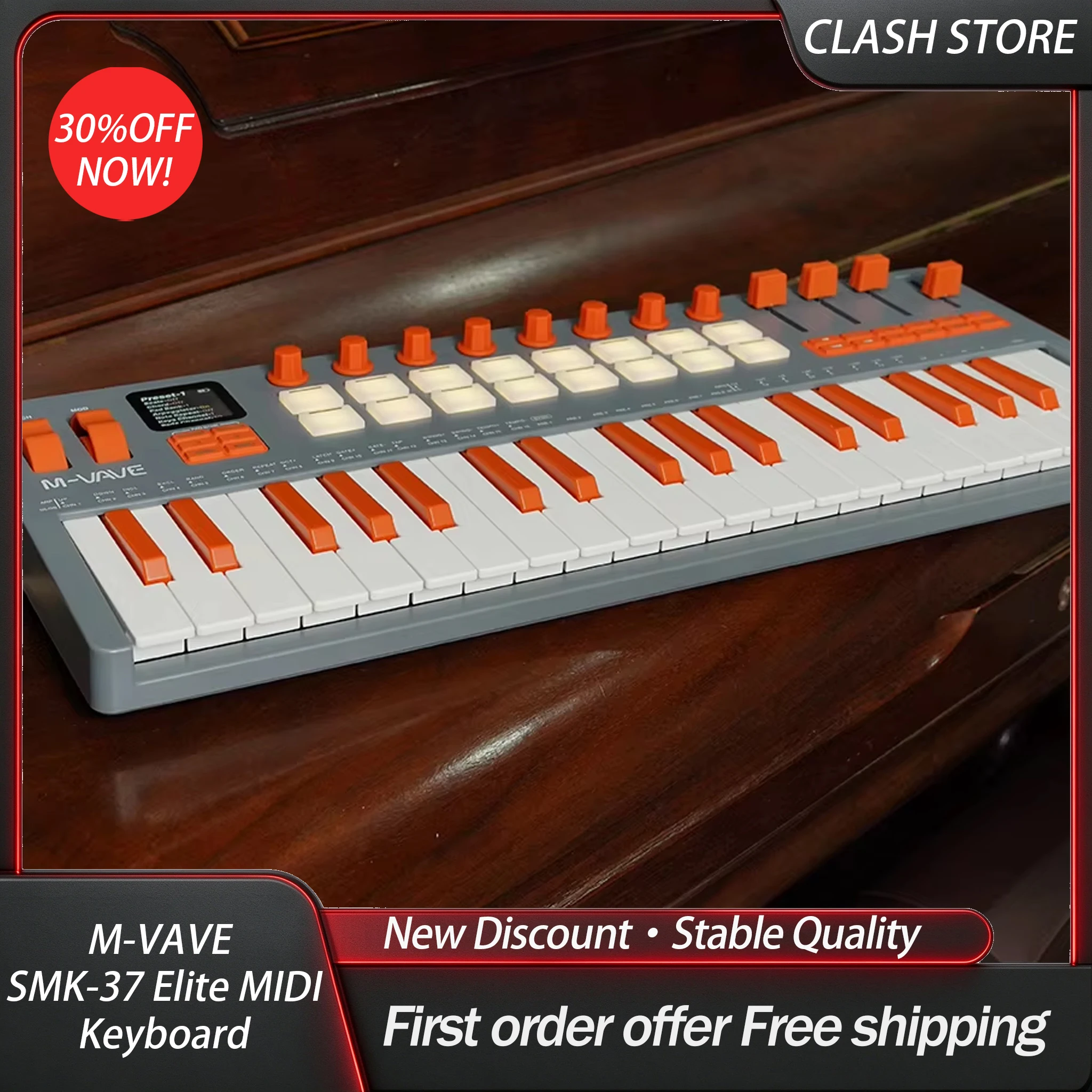 M-VAVE SMK-37 Elite MIDI Keyboard with Weighted Keys,Built-in Synthesizer Sounds,8 Encoders,Live Performance MIDI Keyboard Gifts