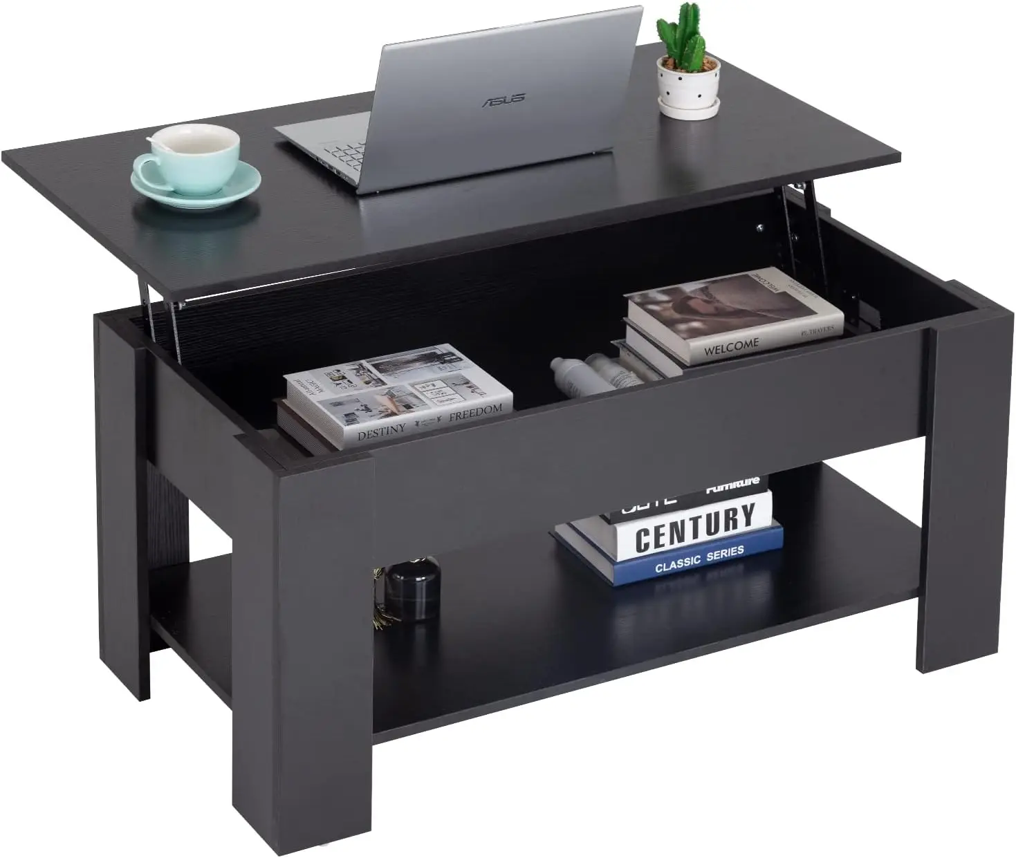 

39.4" Lift Top Coffee Table with Hidden Compartment and Storage Shelf for Living Room Office in Black