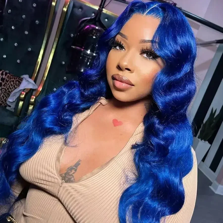 الأزرق اللون الجسم موجة الباروكات خصلات الشعر المستعار الإنسان 100% 13x4 الدانتيل شعر مستعار أمامي يرتدي الباروكات مناسبة جدًا لحضور الولائم HD