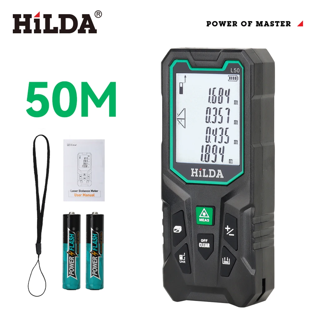 HILDA 50/100/120M Laser-Entfernungsmesser, rotes/grünes Licht, Laser-Entfernung, digitales Klebeband, wiederaufladbar und messbarer Winkel, Lasermaß – Detail 13