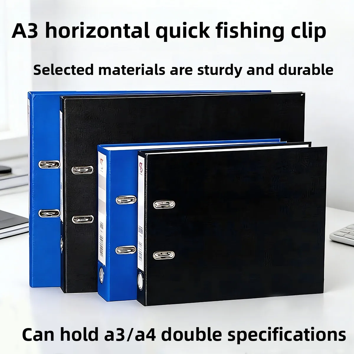 A4 A3 Landscape 2 Hole D Ring Binder with Rigid Board Cover, Large Capacity File Folder for Engineering Drawings, Blueprints