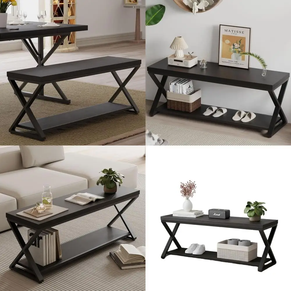 Contemporary Black Oak Entry Bench with Storage, 47 Long for Foyer, Hallway, and Living Spaces