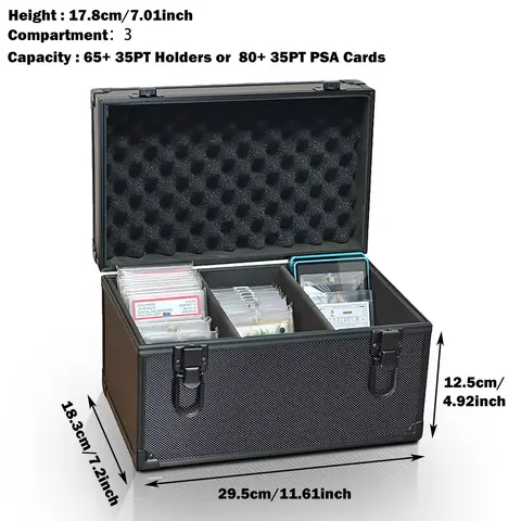 Förvaringslåda i aluminiumlegering för samlarkort, kortfodral med 3 rader för PSA-, BGS- och SGC-graderade kort, kapacitet för 65+ kortinnehavare 10 best sales PSA-kortfodral - №9