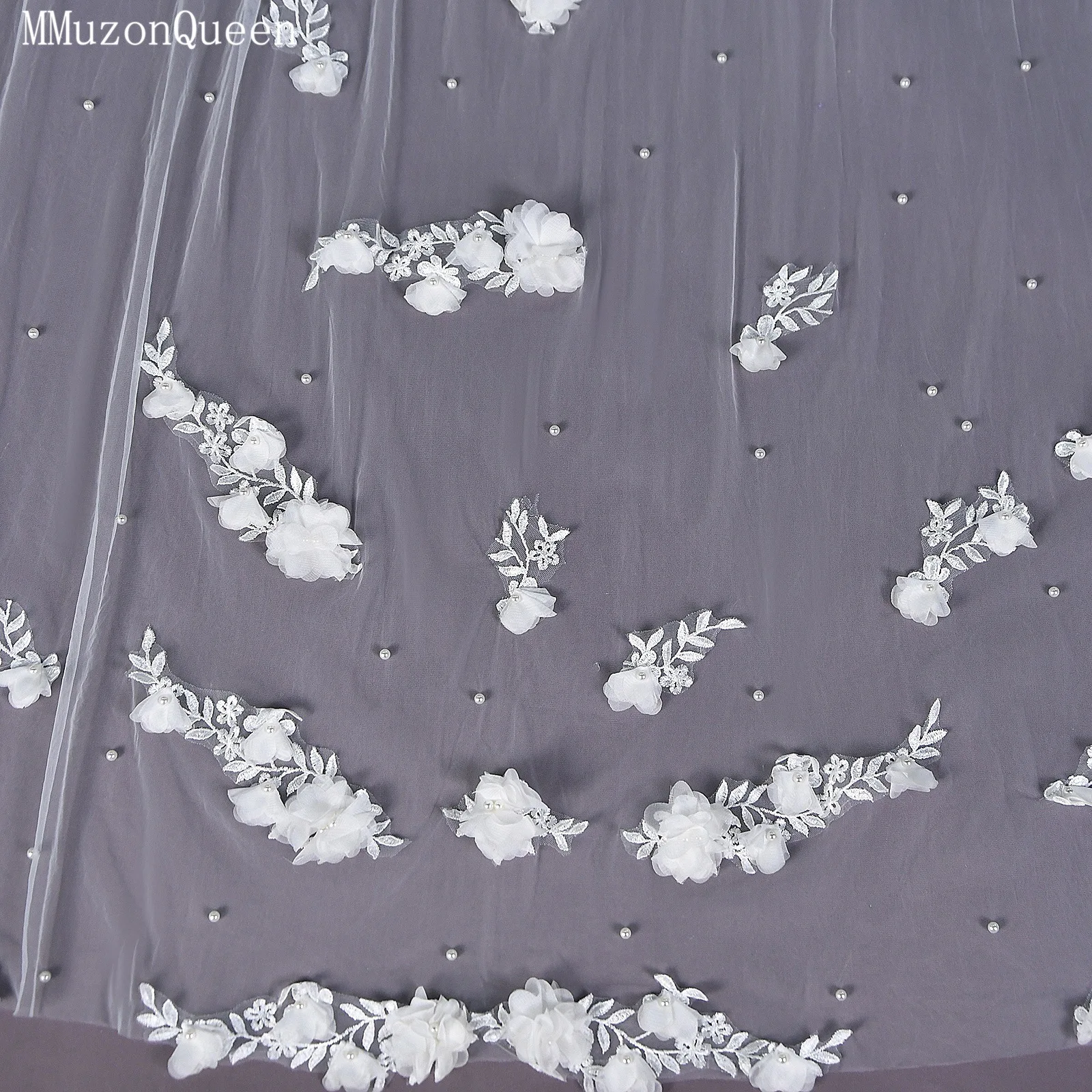 TOPQUEEN ثلاثية الأبعاد زهرة الحجاب الزفاف كاتدرائية الحجاب الزفاف مع كريم اللؤلؤ الأبيض مع مشط اكسسوارات الزفاف للتخصيص V52m #5