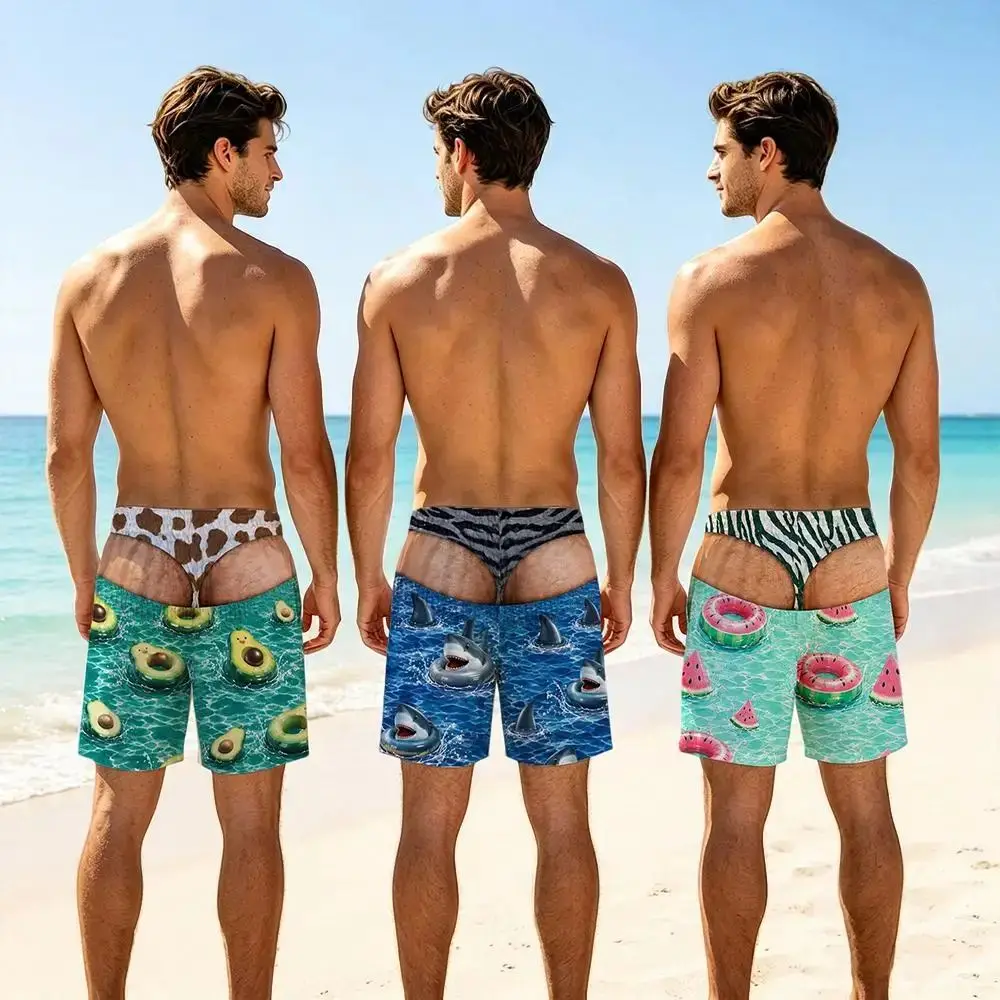 Funny 3D Replicated Buttock Pattern Men's Quick-Drying Breathable Beach Shorts for Summer Fashion Beach Swimsuit