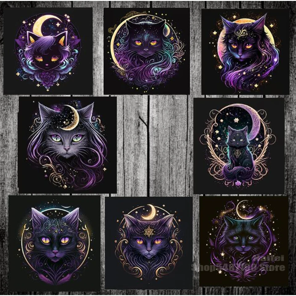 Pintura de diamante Diy gato de fantasía, Gato gótico negro, arte de diamante completo, decoraciones de bordado para el hogar