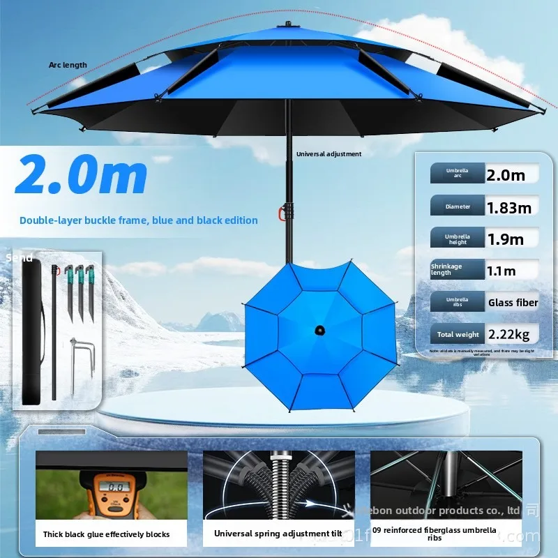 Swivel Folding Fishing Umbrella US Europe Rain Sun UV Protection Large 2.2 Meter Fishing Specific Sunshade Umbrella