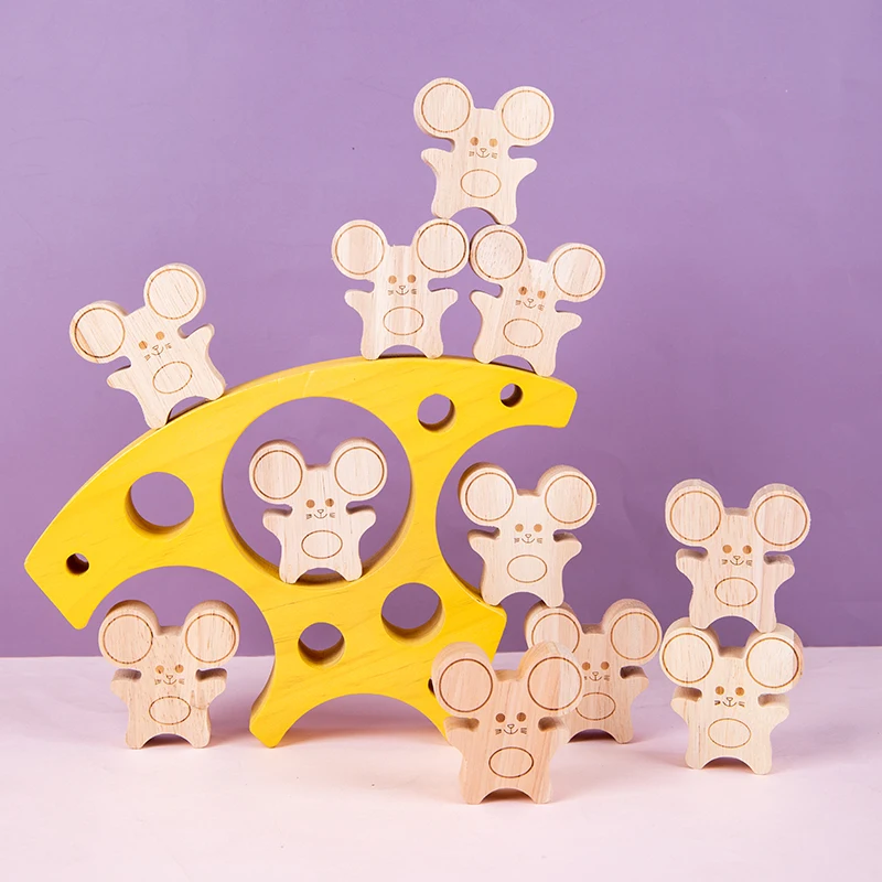 Rato de madeira e queijo empilhamento brinquedo animal equilíbrio desafio alta empilhamento interação pai-filho blocos de construção brinquedos das crianças