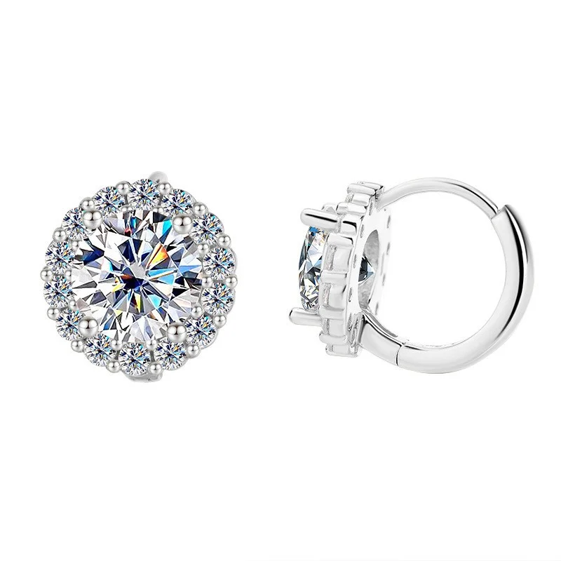 

ZFSILVER Trendy 925 Silver 2ct Color Moissanite Classic Exquisite Round Earring For Charms Women Accessories Jewelry Gift MSE039