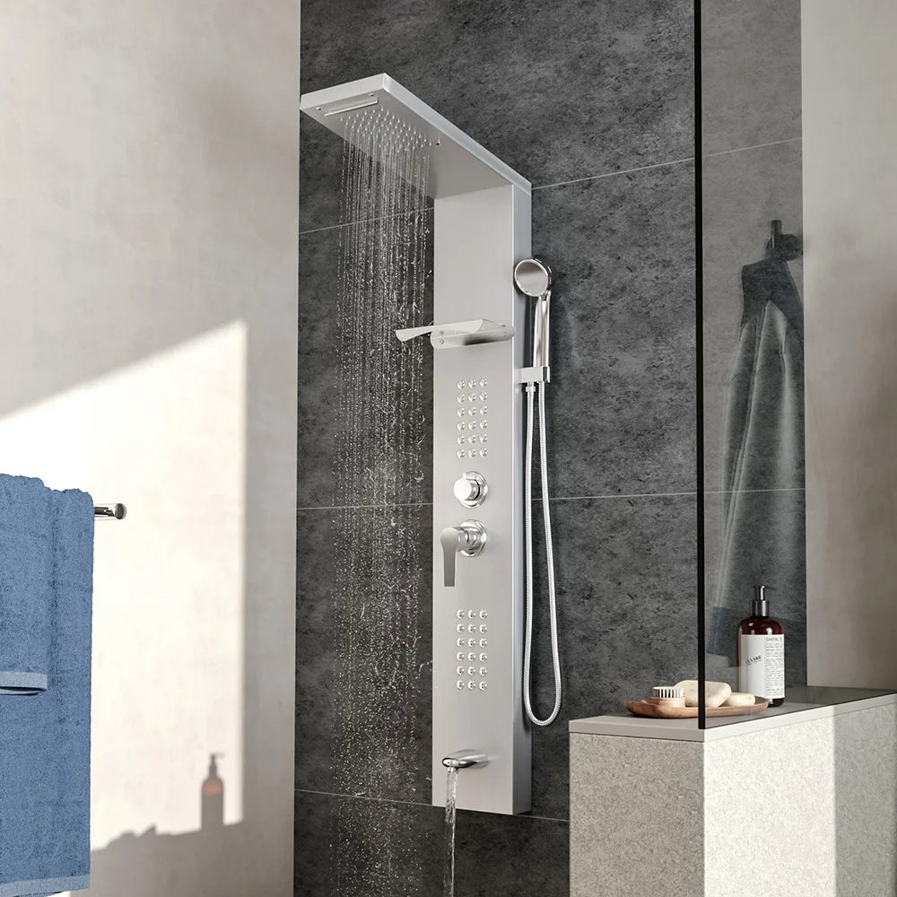 Wall Mounted Thermostatic Mixer Shower Panel Tower with Shelf