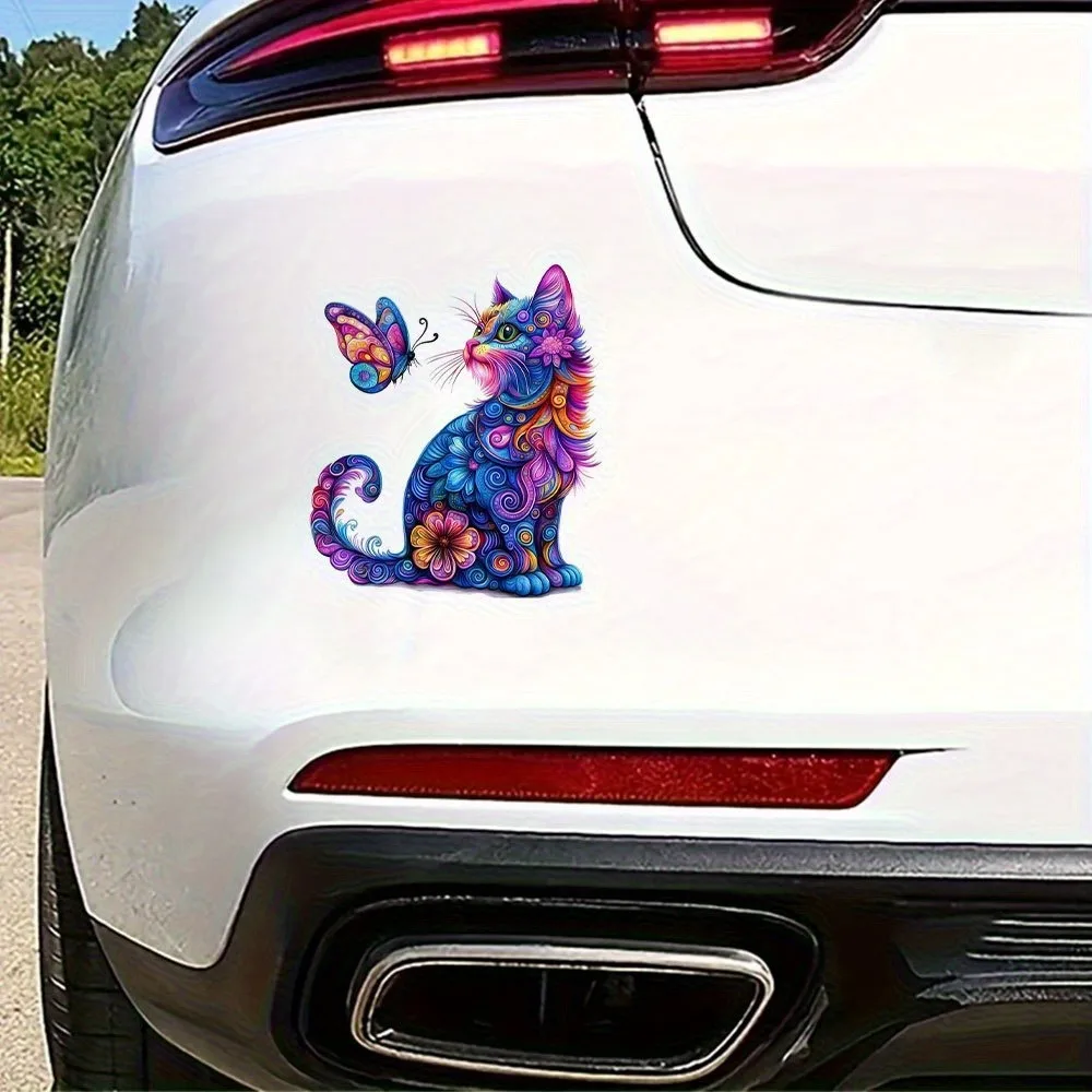 2D Flatvivid Mandala Cats And Butterfly Vinyl Sticker s Notebooks More Colorful Creative Designs with Clear Fl Anim Car L view 5