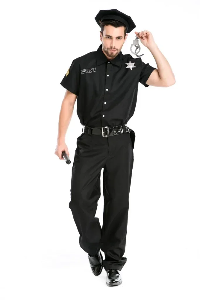 Adult Black Police Costumes For Men Police Uniform Costumes Halloween Costumes Cosplay Policeman Clothing Game Clothes