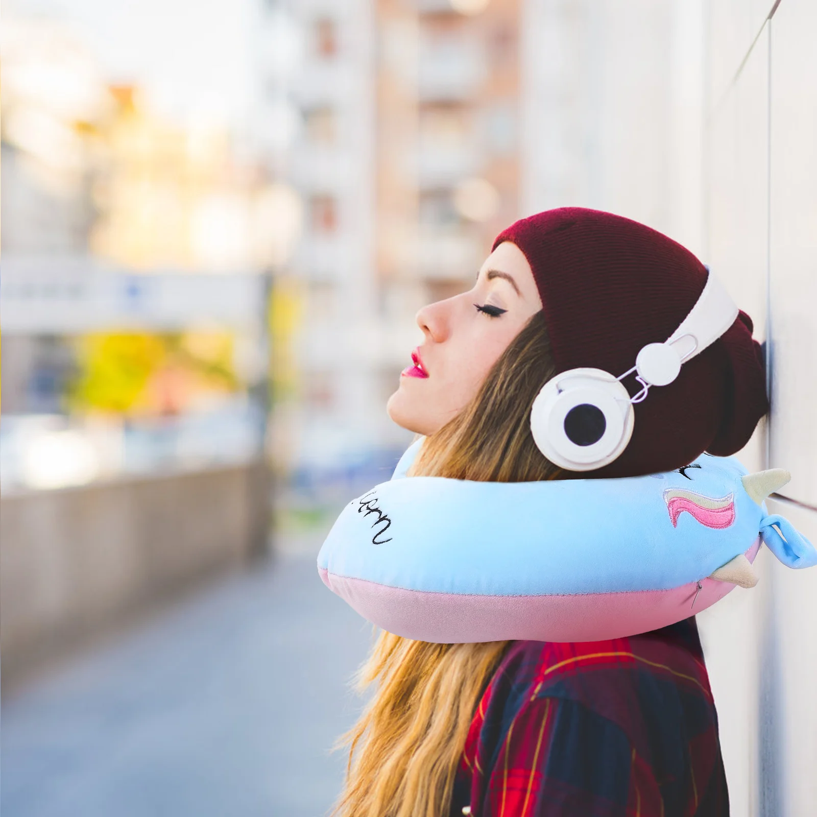 

Unicorn U-shaped Pillow Soft Polyester Cotton Neck Rest Travel Airplane Car Cushion Ergonomic Lightweight Hidden Zipper