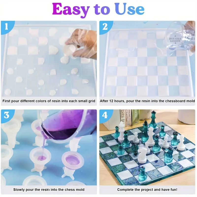 Resin silicone mold 17Pcs Chess Silicone Mold Set, Complete Resin Casting Handicraft Kit with Full Size 3D Chess Piece Molds
