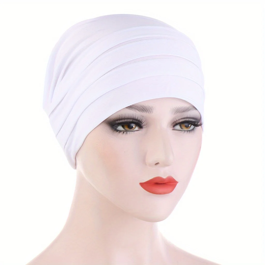 Solid Color Turban Lightweight Head Scarf Ramadan Head Wrap Breathable Elastic Beanie Cap Chemo Hat